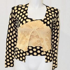 Metrics - Boutique Black & gold polkadot top & cardigan set women's size Small